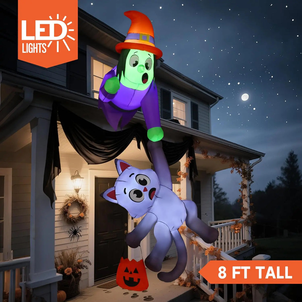 8 ft Witch & Cat Halloween Inflatable — product view 2