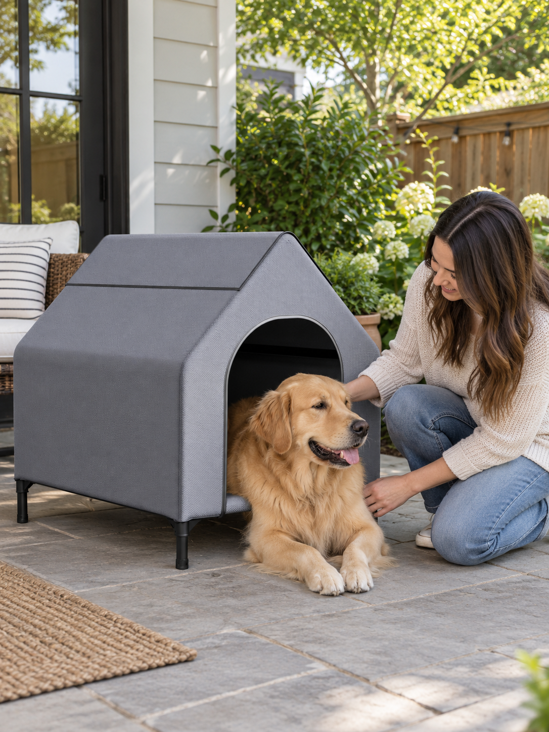 Lifestyle illustration: Elevated Dog House with Canopy